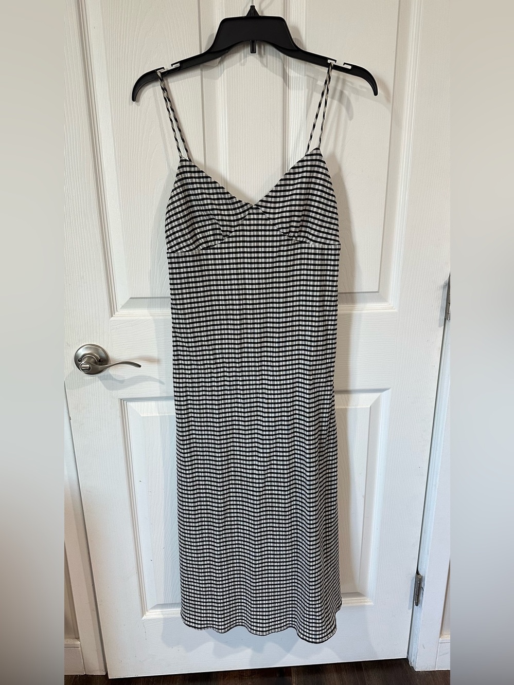 Mango Black & White Gingham Slip Dress with Spaghetti Straps